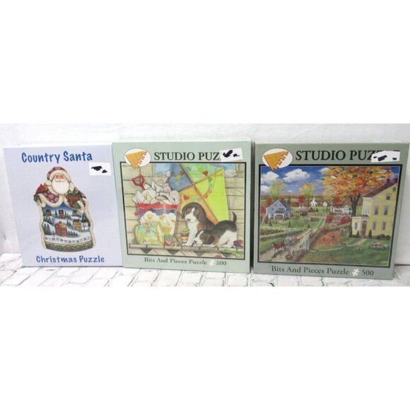 Bits and Pieces Puppies & Country Santa Puzzles Lot Of 3 NEW 500 & 1000 Pieces - Picture 1 of 5